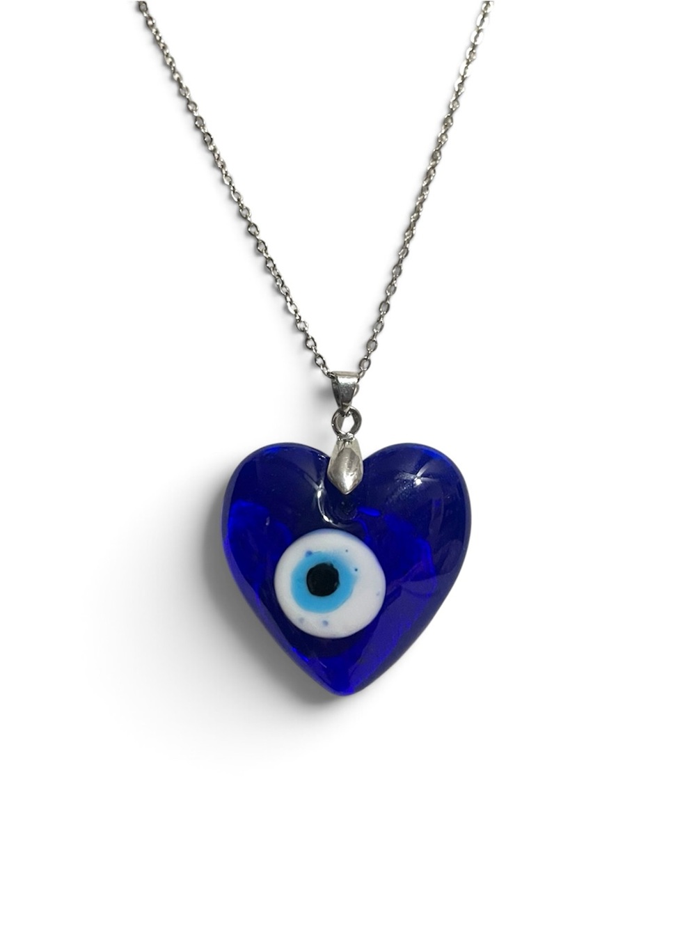 Heart-Shaped Blue Glass Evil Eye Pendant Necklace - Unbranded